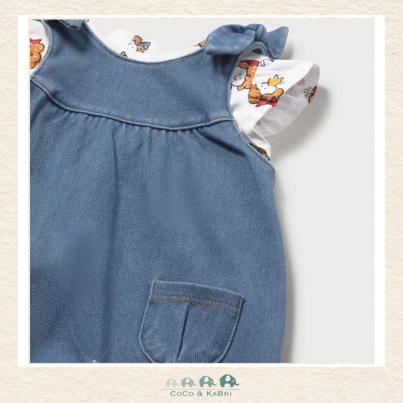 Close-up of Mayoral fabric showing the delicate ruffle accents and premium soft-stretch cotton texture | Canada