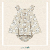 Back view of Mayoral baby girl teddy bear dress showing the high-quality construction and 100% cotton lining for sizes 2/4-18M | Canada