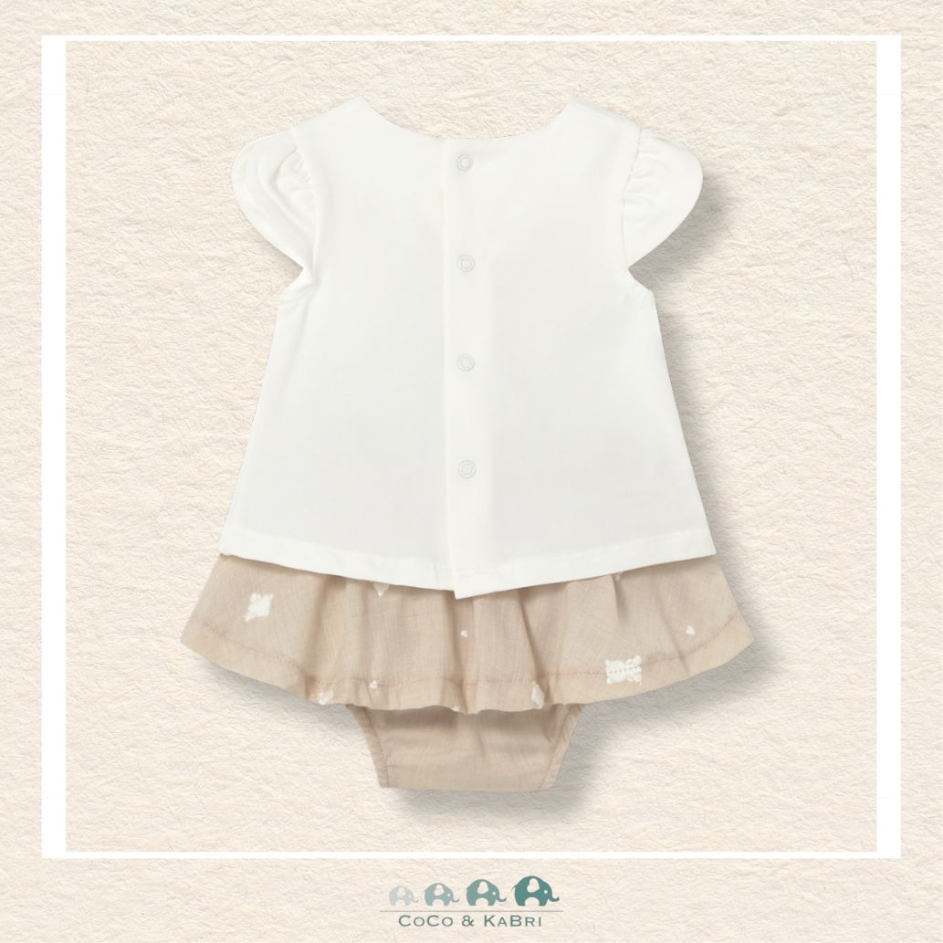 Back view of Mayoral baby girl dress featuring a ruffled skirt for sizes 2/4m-18M | Canada