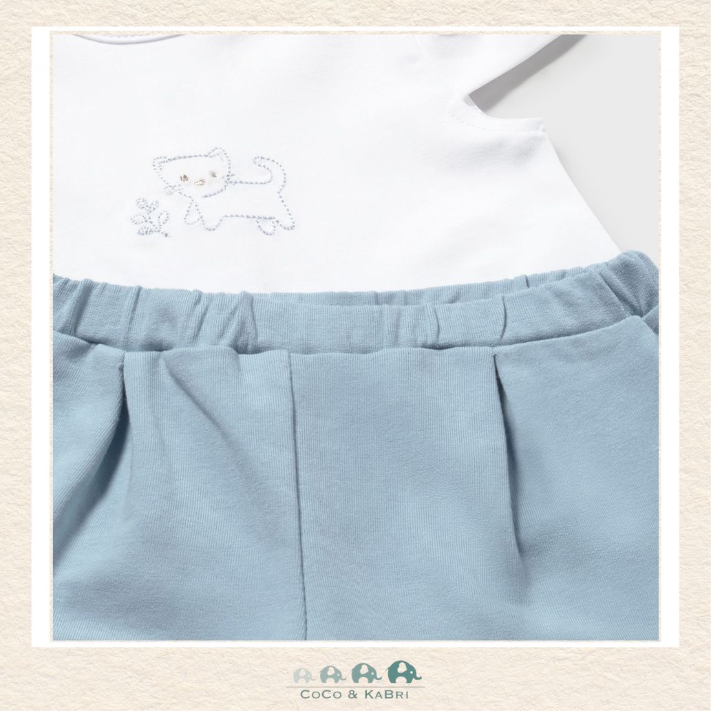 Mayoral: Baby Girl Three White Tshirt with Cat and blue leggings CoCo & KaBri Children's Boutique, Brooks Alberta Canada