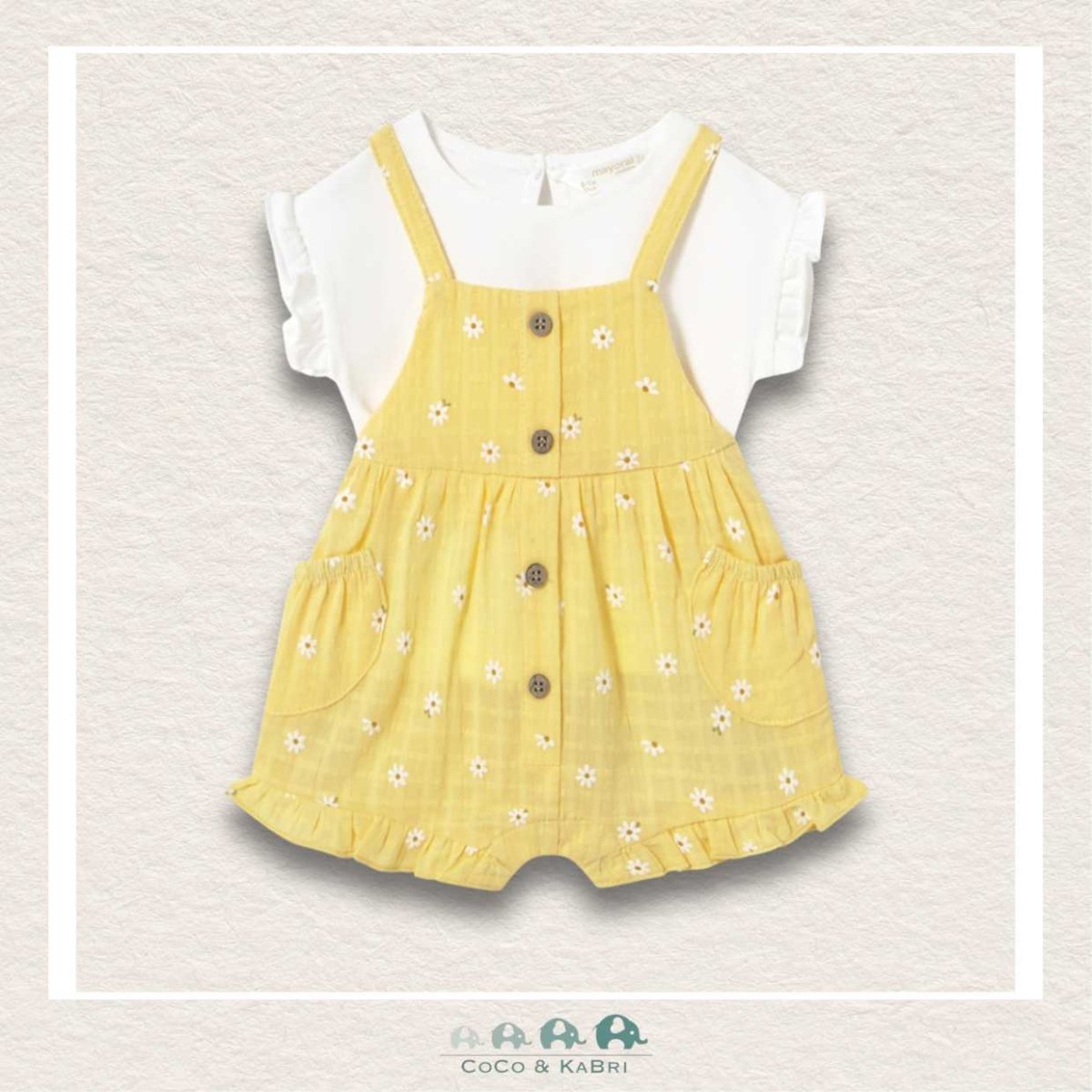 Mayoral Baby Girl White Tshirt & Yellow Overall Set, CoCo & KaBri Children's Boutique