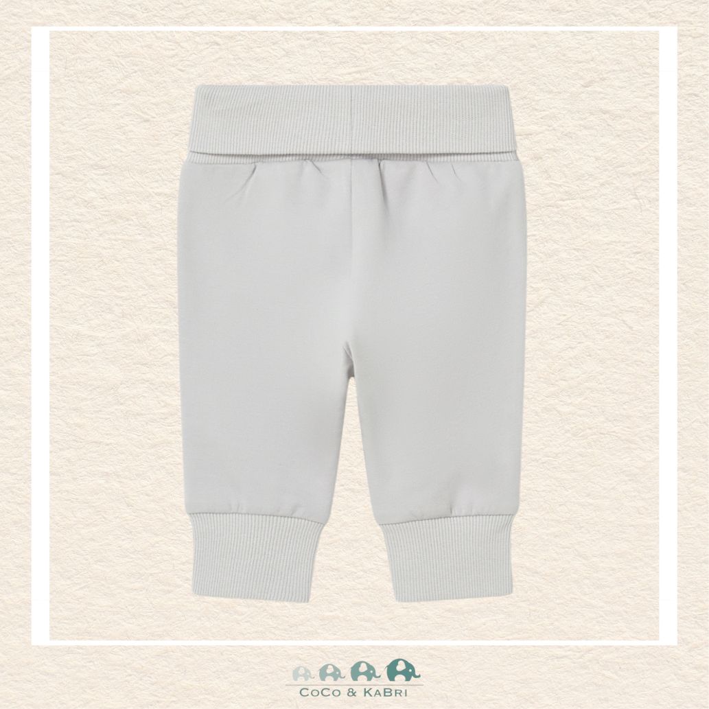 Front view of Mayoral baby neutral layering gray sweatpants sizes 0-18M | Canada