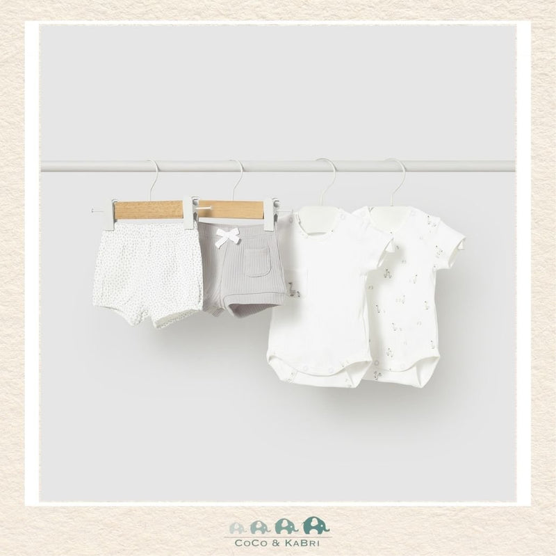 Front view of Mayoral baby unisex 4-piece set featuring versatile mix-and-match tops and bottoms for sizes 0-12M | Canada