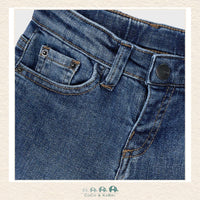 Close-up of Mayoral fabric showing the premium dark indigo denim texture and soft-stretch boutique finish | Canada