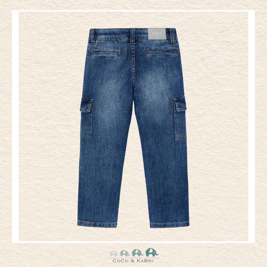Back view of Mayoral boys cargo denim pants showing the reinforced stitching and rugged boutique quality | Canada