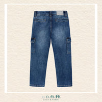 Back view of Mayoral boys cargo denim pants showing the reinforced stitching and rugged boutique quality | Canada