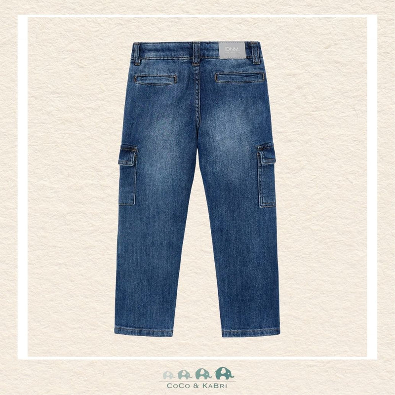 Back view of Mayoral boys cargo denim pants showing the reinforced stitching and rugged boutique quality | Canada