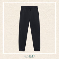 Front view of Mayoral boys black fleece pants featuring a soft-stretch cotton blend for sizes 8-18 | Canada