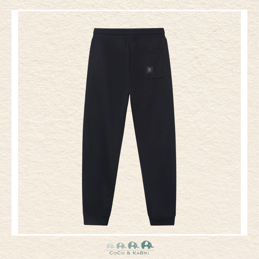 Back view of Mayoral boys black joggers showing the high-quality tailoring and durable reinforced construction | Canada