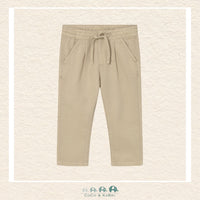 Front view of Mayoral boys cotton-linen trousers in a neutral refined tone for sizes 6M-4Y | Canada