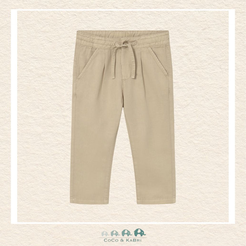 Front view of Mayoral boys cotton-linen trousers in a neutral refined tone for sizes 6M-4Y | Canada