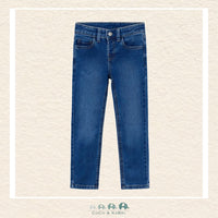 Front view of Mayoral boys durable indigo jeans in a reinforced cotton-polyester blend | Canada