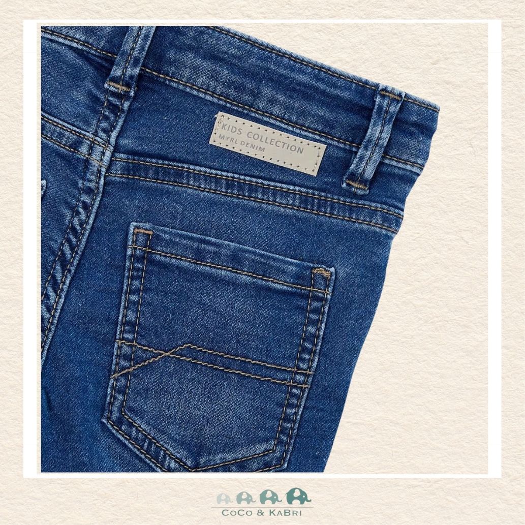 Close-up of Mayoral boys denim fabric showing the rugged texture and deep darker indigo hue | Canada