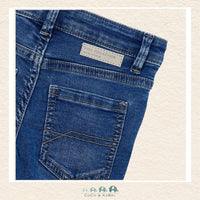 Close-up of Mayoral boys denim fabric showing the rugged texture and deep darker indigo hue | Canada