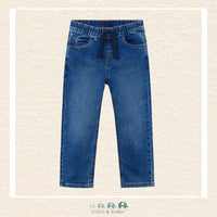 Front view of Mayoral boys durable indigo jeans in a reinforced cotton-polyester blend | Canada