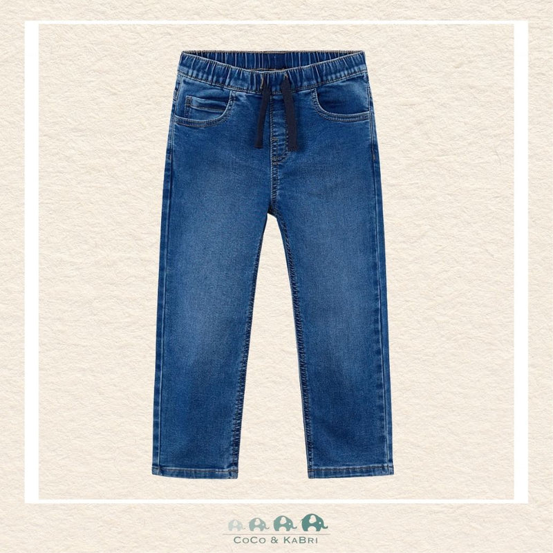 Front view of Mayoral boys durable indigo jeans in a reinforced cotton-polyester blend | Canada
