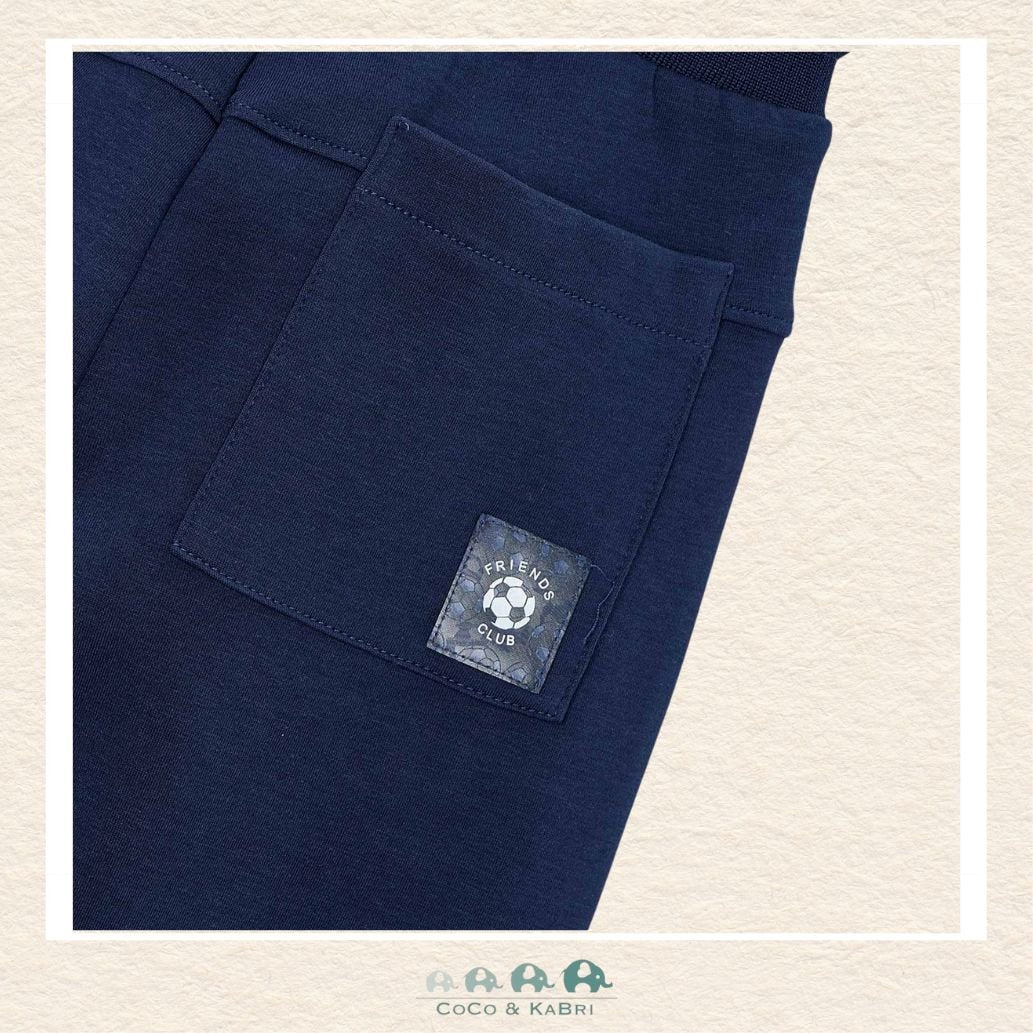 Close-up of Mayoral navy jogger fabric showing the soft, breathable texture and deep color | Canada