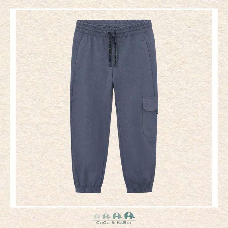 Front view of Mayoral boys trousers in Lead Blue featuring a durable cotton-polyester blend | Canada