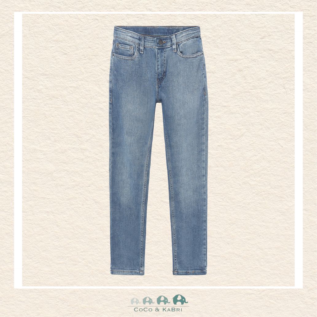 Front view of Mayoral boys regular fit jeans featuring a durable cotton-stretch blend for sizes 8-18 | Canada