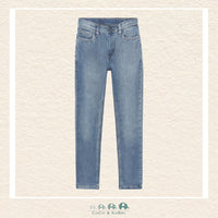 Front view of Mayoral boys regular fit jeans featuring a durable cotton-stretch blend for sizes 8-18 | Canada
