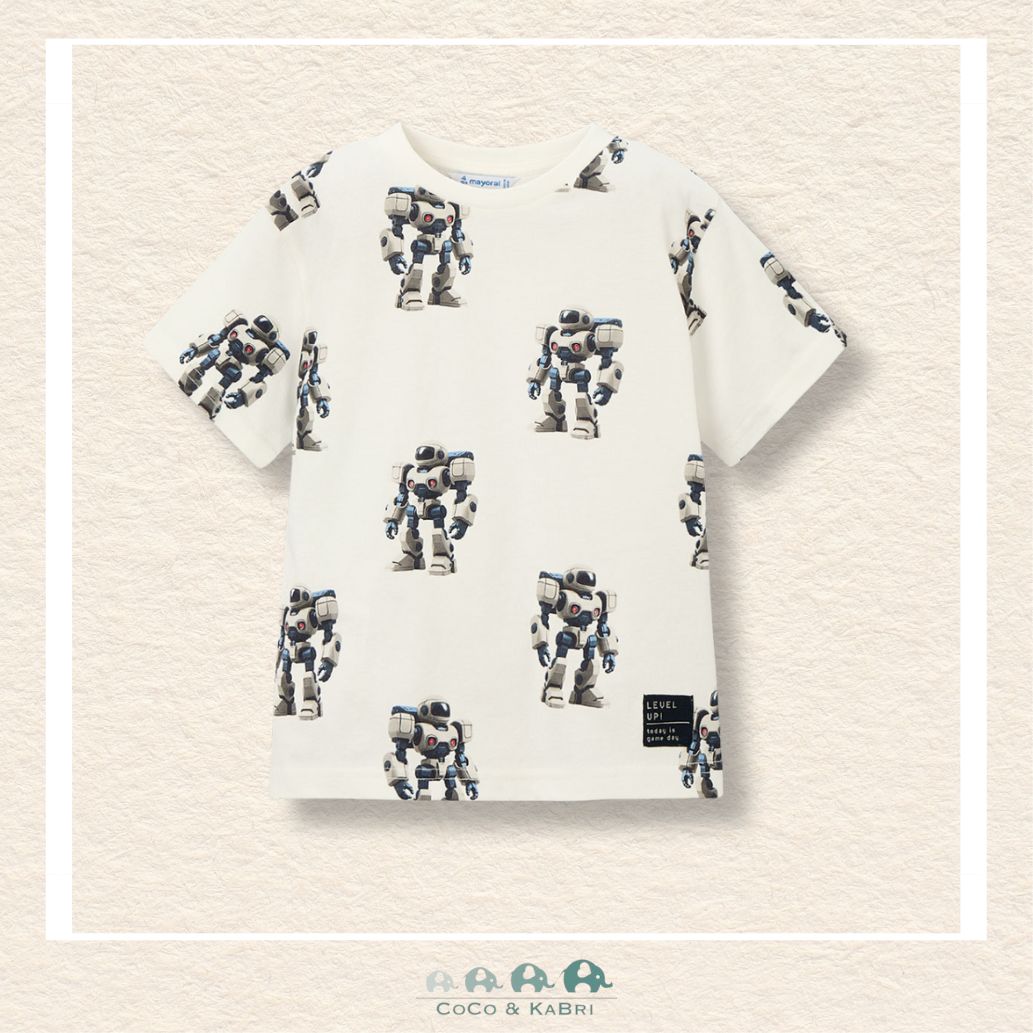 Front view of Mayoral boys robot t-shirt in soft 100% cotton for sizes 2-10 | Canada