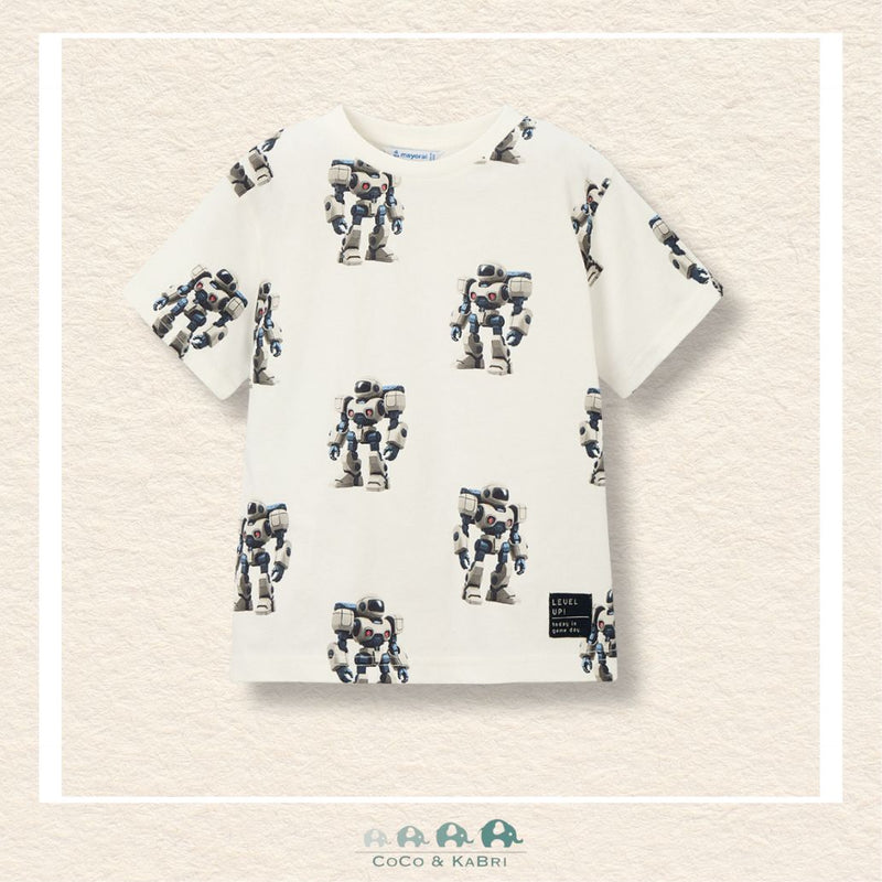 Front view of Mayoral boys robot t-shirt in soft 100% cotton for sizes 2-10 | Canada
