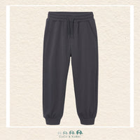 Front view of Mayoral boys coal fleece pants featuring a soft brushed interior and elasticated cuffs for sizes 2-10 | Canada
