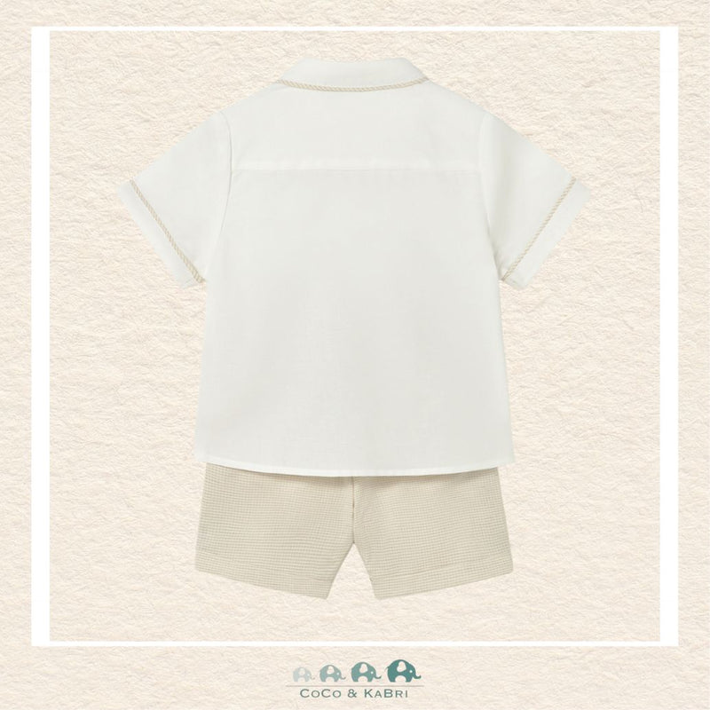 Back view of Mayoral boys shirt and shorts set showing the high-quality tailoring and durable natural fiber construction | Canada
