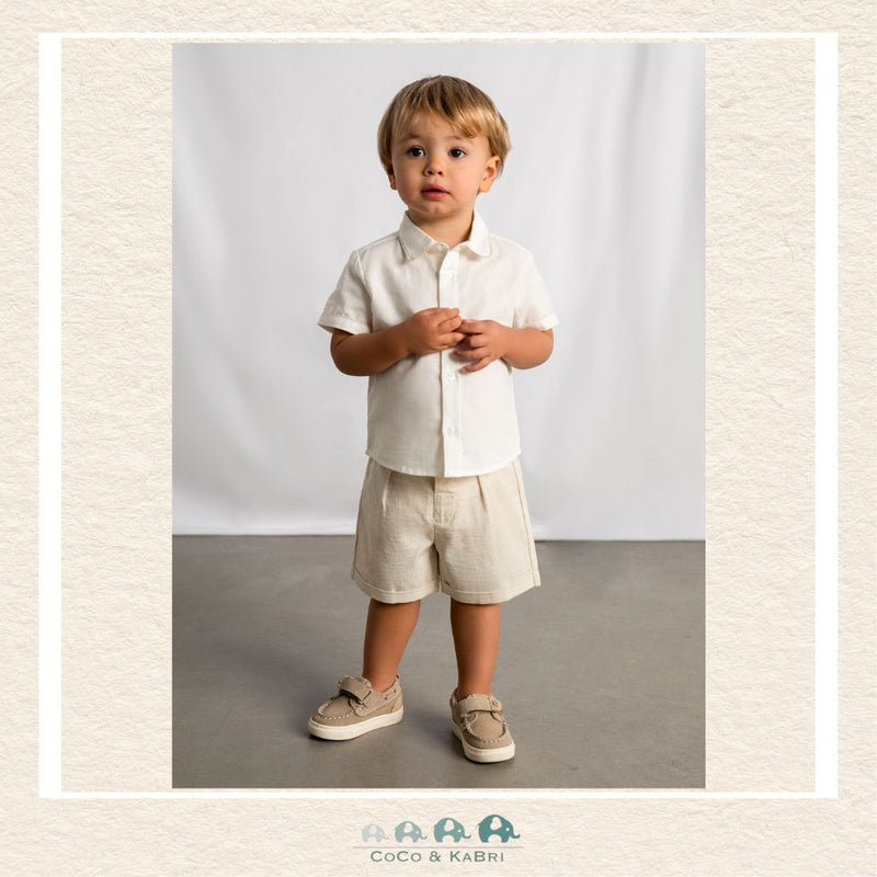 Mayoral Boys Linen-Blend Shirt and Shorts Set on toddler showing the polished smart-casual fit for summer celebrations | Canada