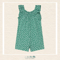 Front view of Mayoral 100% cotton emerald romper for toddlers and kids sizes 6M-4 | Canada