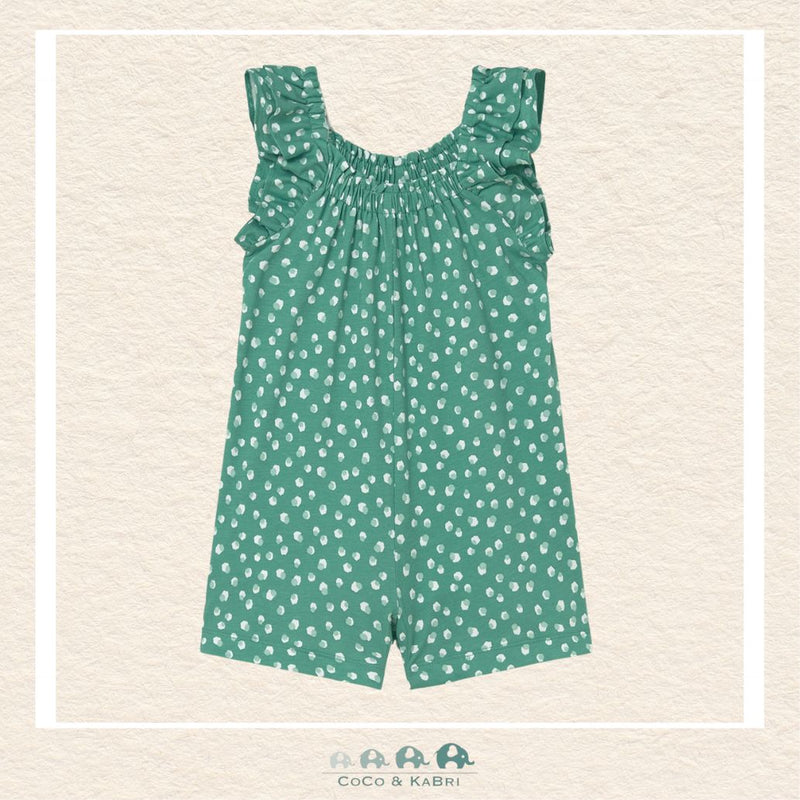 Front view of Mayoral 100% cotton emerald romper for toddlers and kids sizes 6M-4 | Canada
