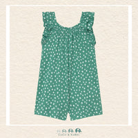 Back view of Mayoral emerald green romper showing the high-quality tailoring and durable cotton construction | Canada