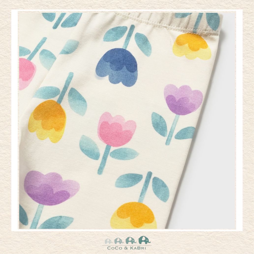 Close-up of Mayoral fabric showing the detailed floral tulip print and soft cotton-elastane texture | Canada