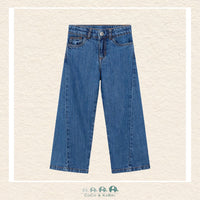 Front view of Mayoral girls dark indigo wide leg jeans in a soft cotton-lyocell blend | Canada