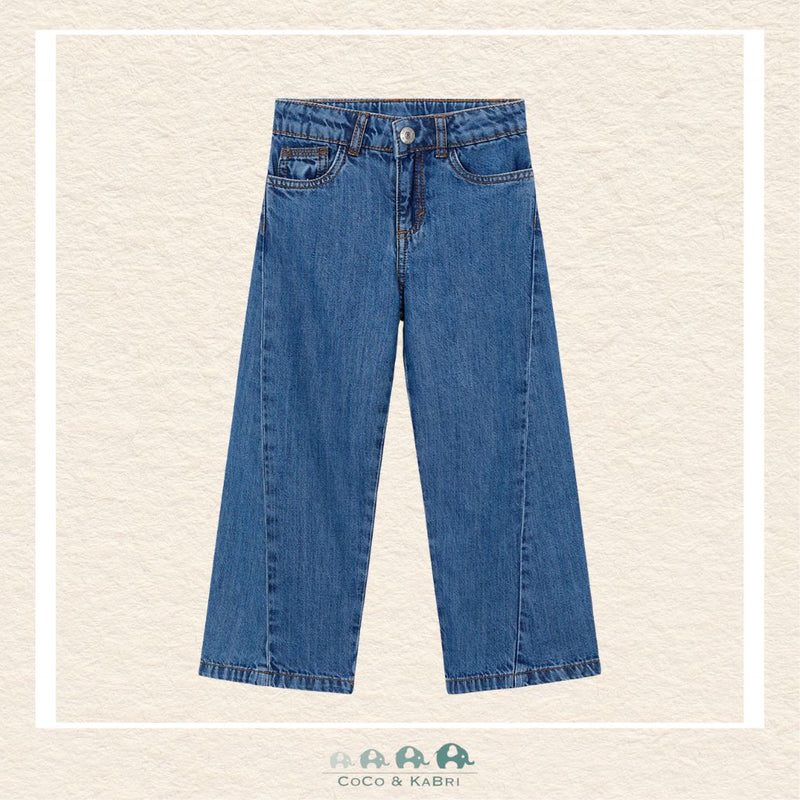 Front view of Mayoral girls dark indigo wide leg jeans in a soft cotton-lyocell blend | Canada