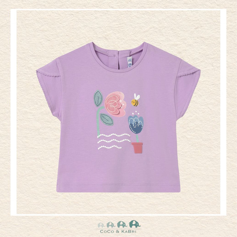 Front view of Mayoral girls purple top in a soft cotton-elastane blend for sizes 6 Months to 4 Years | Canada