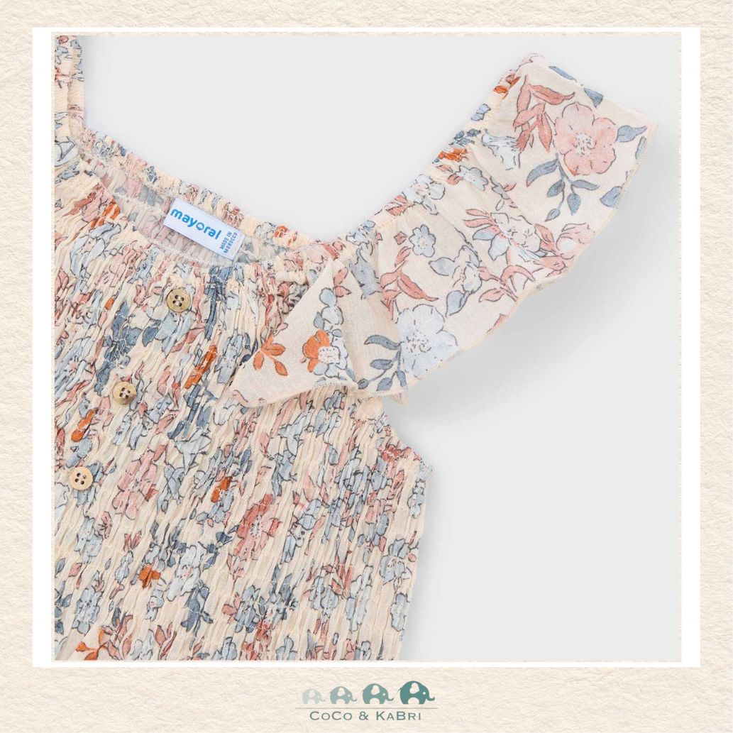 Mayoral: Girls' Salmon & Blue Floral Top, CoCo & KaBri Children's Boutique, Brooks Alberta Canada