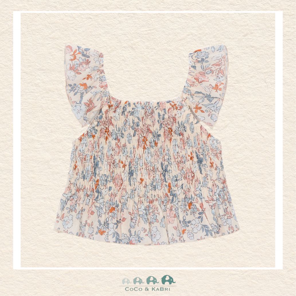 Back view of Mayoral girls salmon and blue floral shirt showing the high-quality tailoring and durable finish | Canada