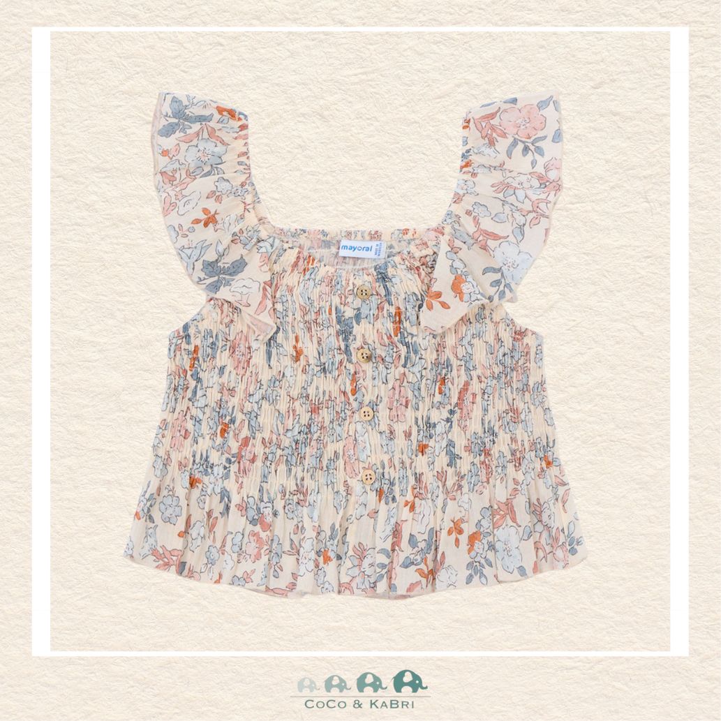 Front view of Mayoral girls floral short sleeve top in soft 100% cotton for sizes 2-10 | Canada
