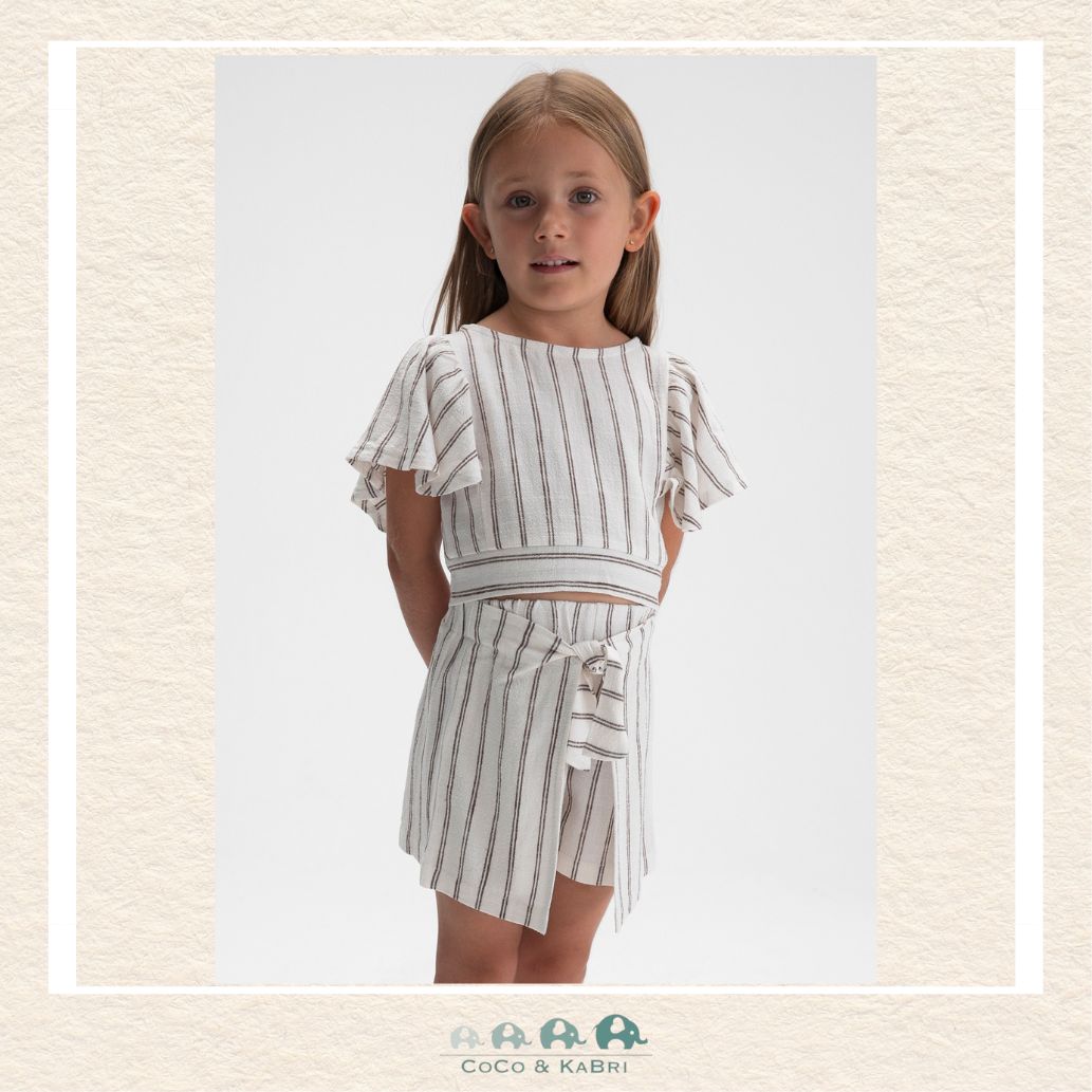 Mayoral Girls two-piece striped set on model showing the breathable linen-blend top and shorts | Canada