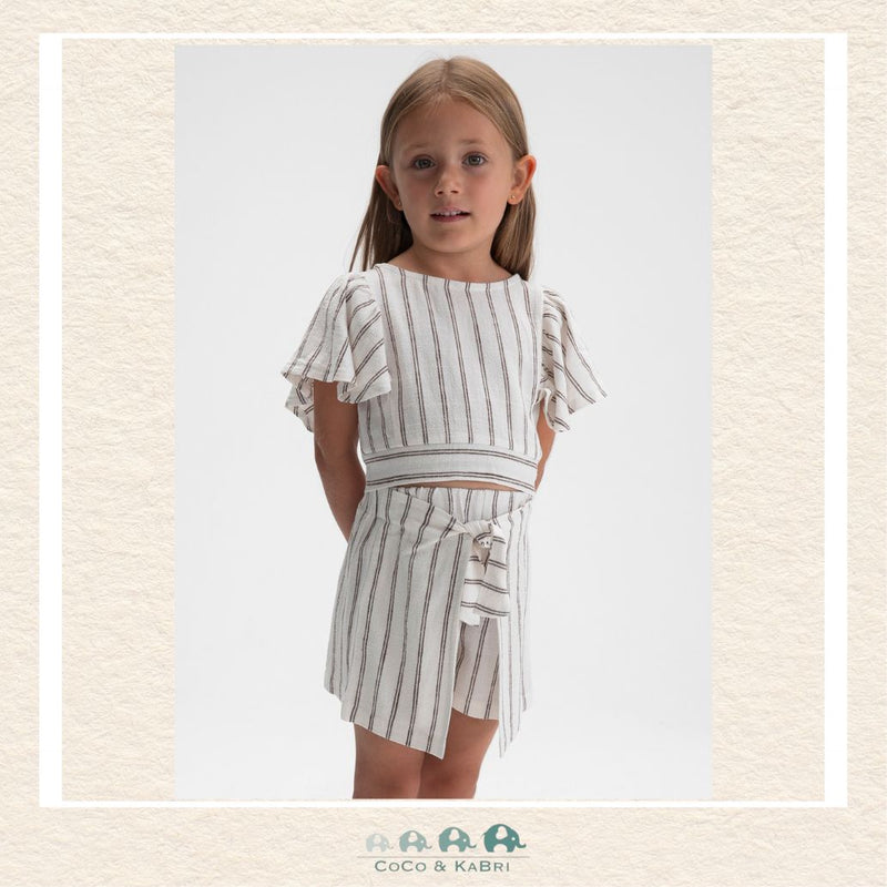 Mayoral Girls two-piece striped set on model showing the breathable linen-blend top and shorts | Canada