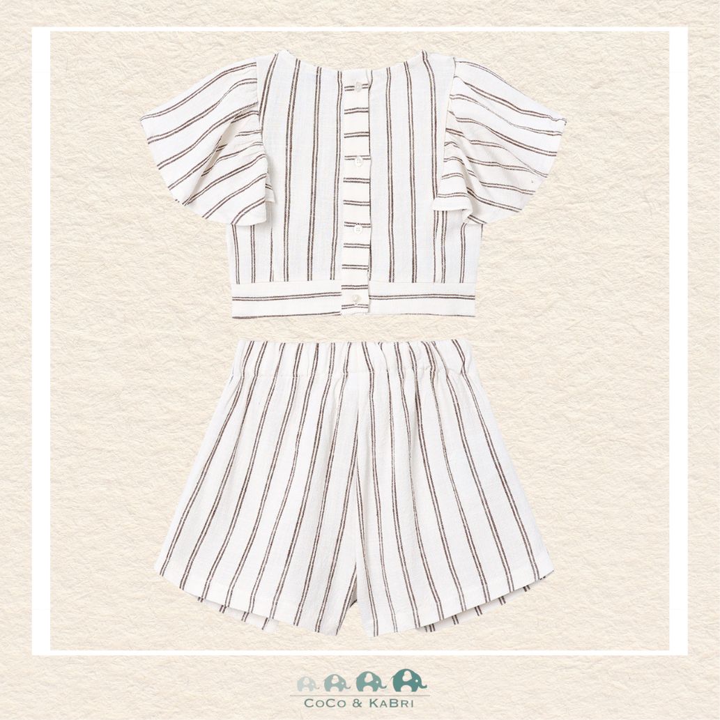 Back view of Mayoral girls striped two-piece set showing the comfortable fit and natural texture | Canada
