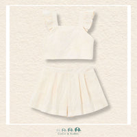 Front view of Mayoral girls 2-piece summer set featuring a soft 100% cotton lining for sizes 2-10 | Canada