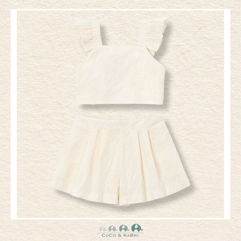 Front view of Mayoral girls 2-piece summer set featuring a soft 100% cotton lining for sizes 2-10 | Canada