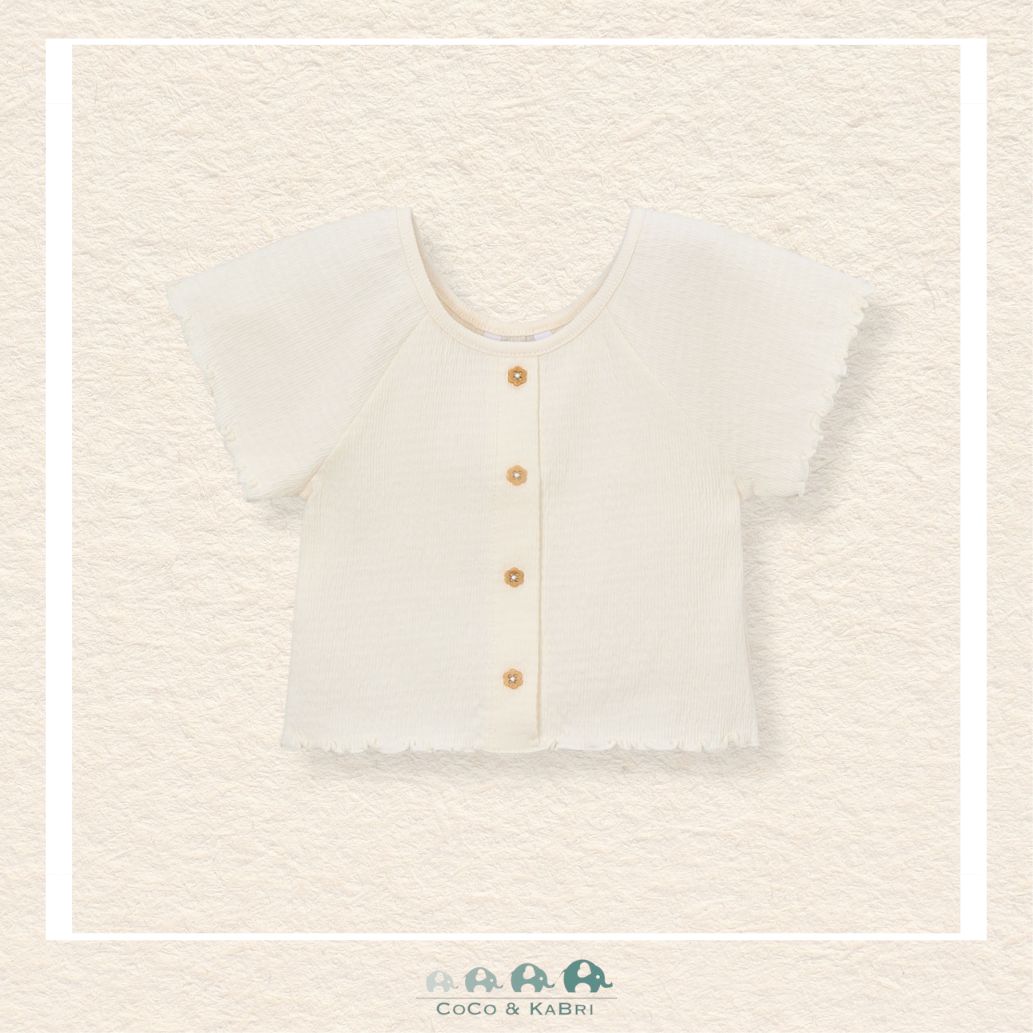Front view of Mayoral girls crisp white shirt in a durable cotton-polyester-elastane blend for sizes 2-10 | Canada