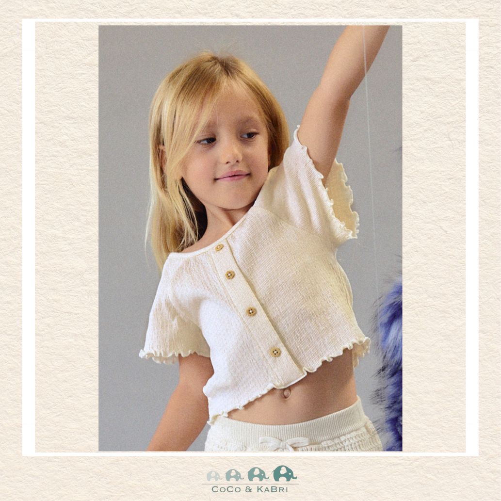 Mayoral Girls White Short-Sleeve Shirt on model showing the clean, classic fit and comfortable cotton-stretch blend | Canada
