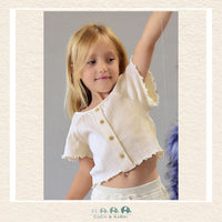 Mayoral Girls White Short-Sleeve Shirt on model showing the clean, classic fit and comfortable cotton-stretch blend | Canada