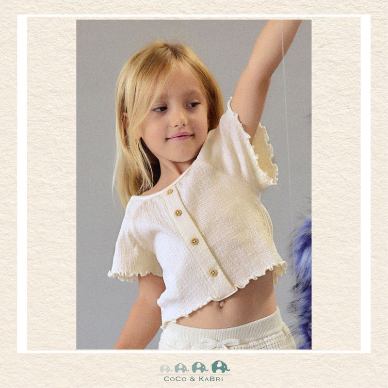 Mayoral Girls White Short-Sleeve Shirt on model showing the clean, classic fit and comfortable cotton-stretch blend | Canada