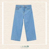 Front view of Mayoral girls wide leg jeans featuring an adjustable waistband and classic five-pocket styling | Canada
