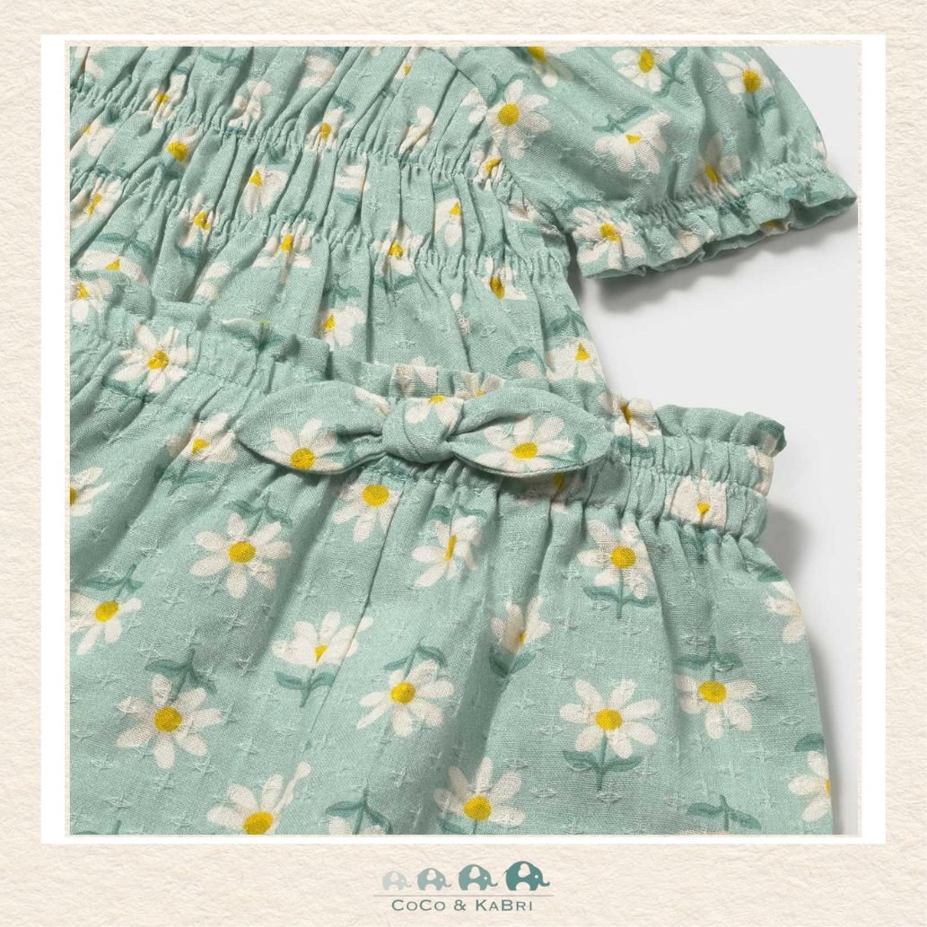 Close-up of Mayoral fabric showing the detailed yellow floral design and soft natural cotton texture | Canada